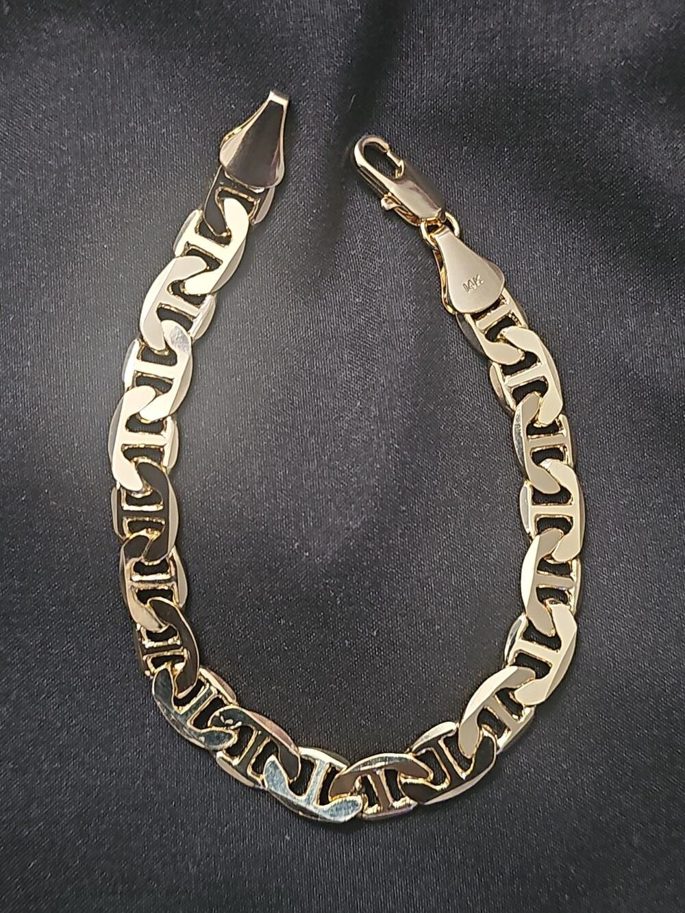 8in. 14k THICK Gold plated on brass-8mm Mariner Bracelet